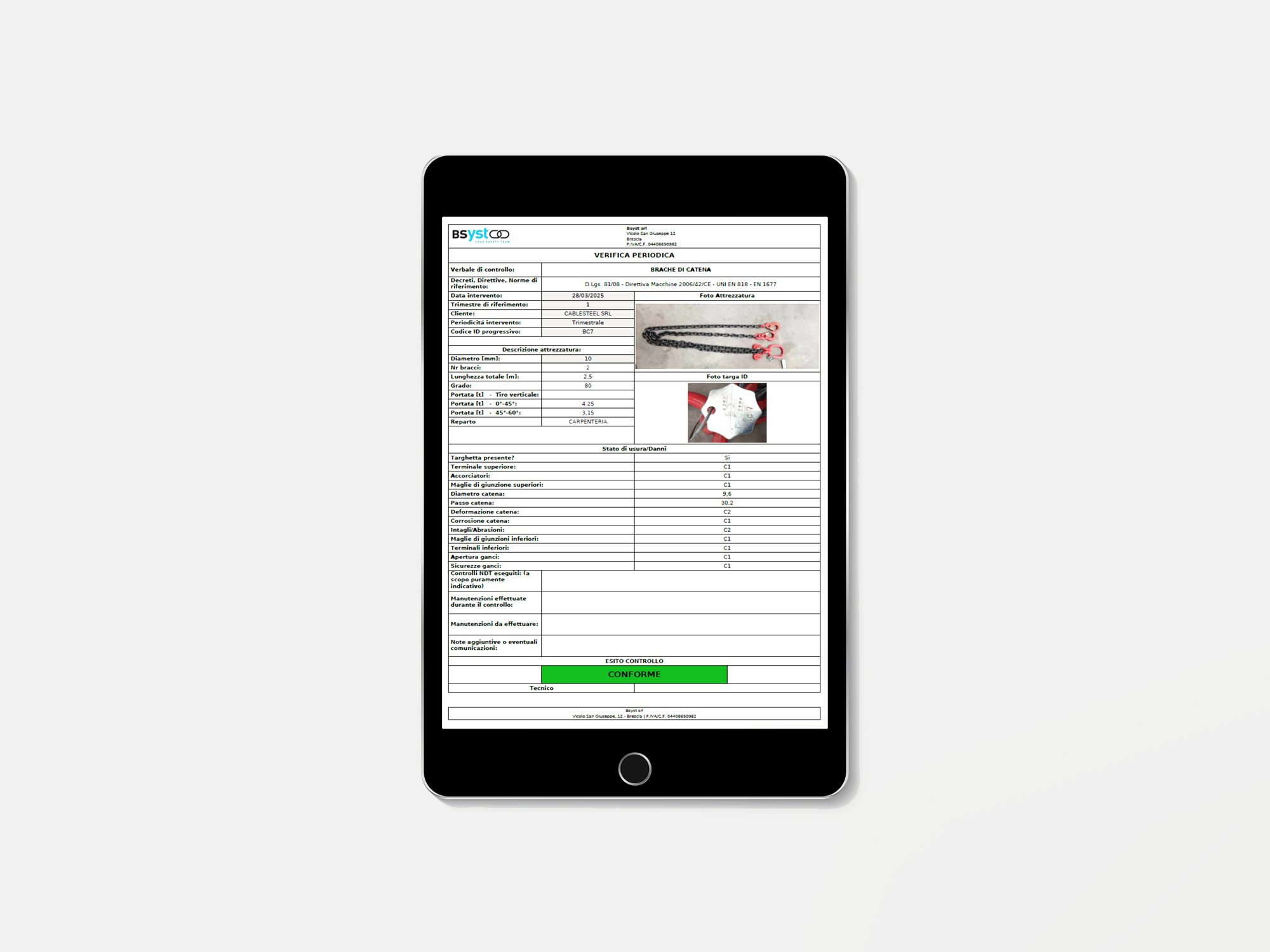 software per verifiche delle attrezzature sottogancio